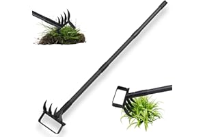 FRESHFARM Hula Garden Hoe and 4 Tines Rake 2-in-1 Garden Tool for Weeding, Garden Cultivator with 62.6" Adjustable Long Handle Heavy Duty Weed Puller Stirrup Hoe for Ditching, Seeding, Loosening Soil