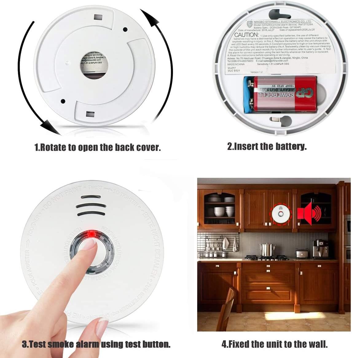 Smoke Detector Fire Alarm, 2 Packs Photoelectric Smoke Detectors with UL Listed, 9V Battery Operated Smoke Detector (9V Battery Included), 10 Years Life Time, Fire Safety for Home, Hotel, School etc - - 
