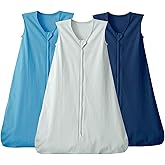 david's kids 3 Pack 100% Cotton Baby Sleep Sack 6-12 Months, Soft Baby Wearable Blankets with 2-Way Zipper, Comfy Sleeping Bags for Infant Newborn Boys Girls Neutral, Medium Size, Grey & Blue & Indigo