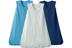 david's kids 3 Pack 100% Cotton Baby Sleep Sack 6-12 Months, Soft Baby Wearable Blankets with 2-Way Zipper, Comfy Sleeping Bags for Infant Newborn Boys Girls Neutral, Medium Size, Grey & Blue & Indigo