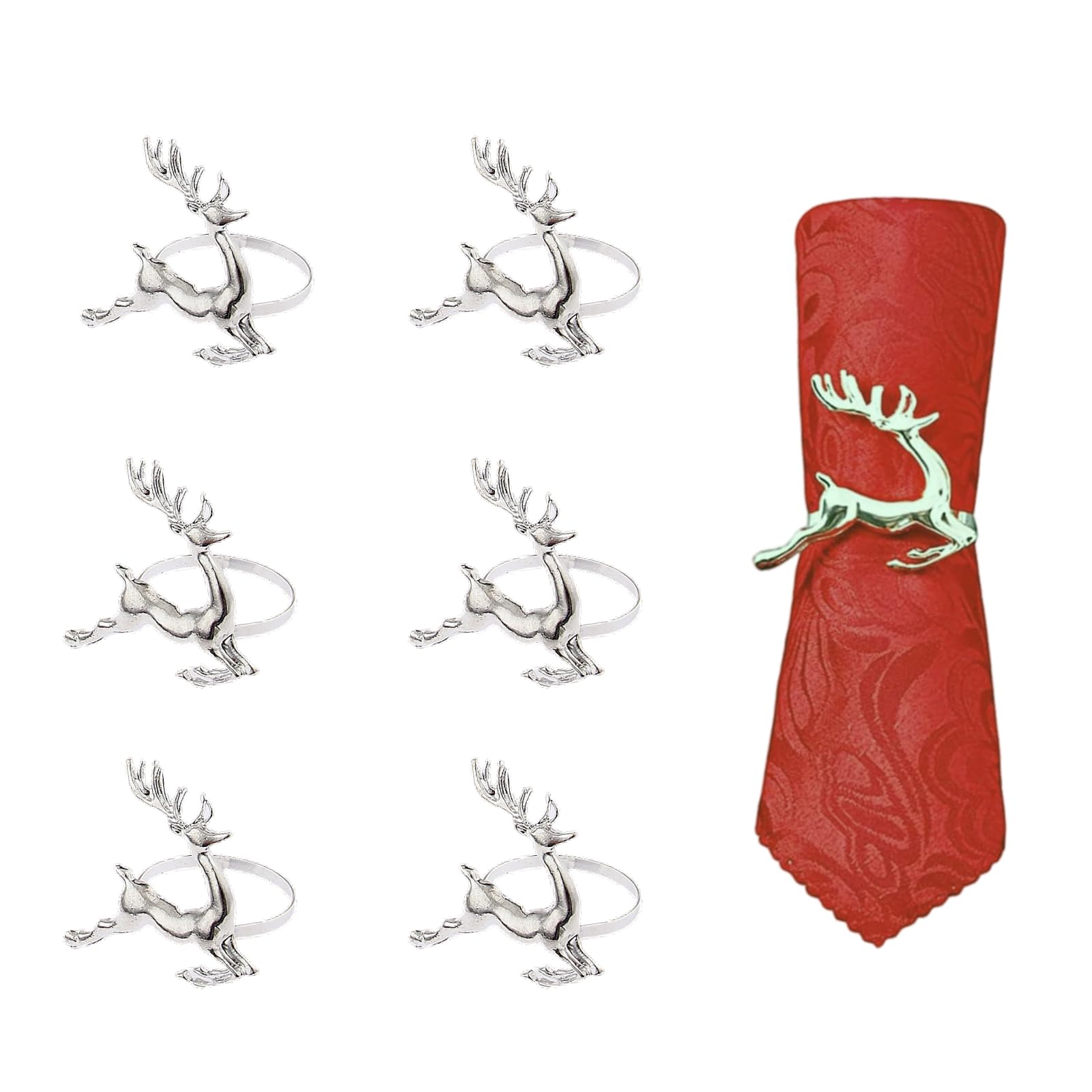 Mtsooning 6PCS Christmas Reindeer Napkin Rings,Silver Deer Napkin Holder for Christmas Lunch Holiday Dinners Parties Thanksgiving Party Wedding Adornment Table Decoration Accessories