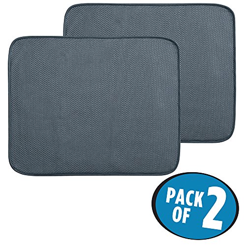 mDesign Kitchen Countertop Absorbent Dish Drying Mat - Pack of 2, 18" x
16", Pewter Gray
