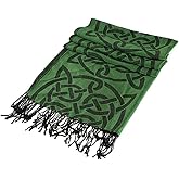 Traditional Pashmina Scarf With Celtic Knotwork Design Dark Green
