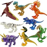 Bstaofy 8 PCS Colorful 5'' Dinosaur Jurassic Park Playset, Mini Dinosaur Building Blocks Toy Playset ABS