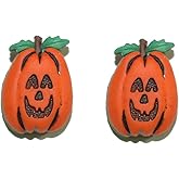 Bright Orange Pumpkin Jack O Lantern Halloween Clip On Earrings (H080clip)