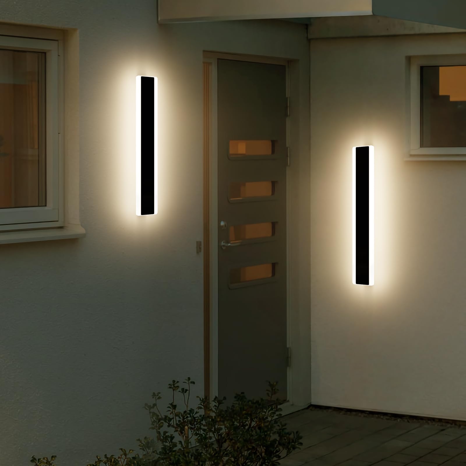 Mikeru 2Pack Garden Wall Light, 30cm Rectangular Outdoor Wall Lights 3 Color 3000k Warm White/4500k Neutral Light/6500k White Color12W Outside Wall Lighting Mains Powered for Courtyard, Villa