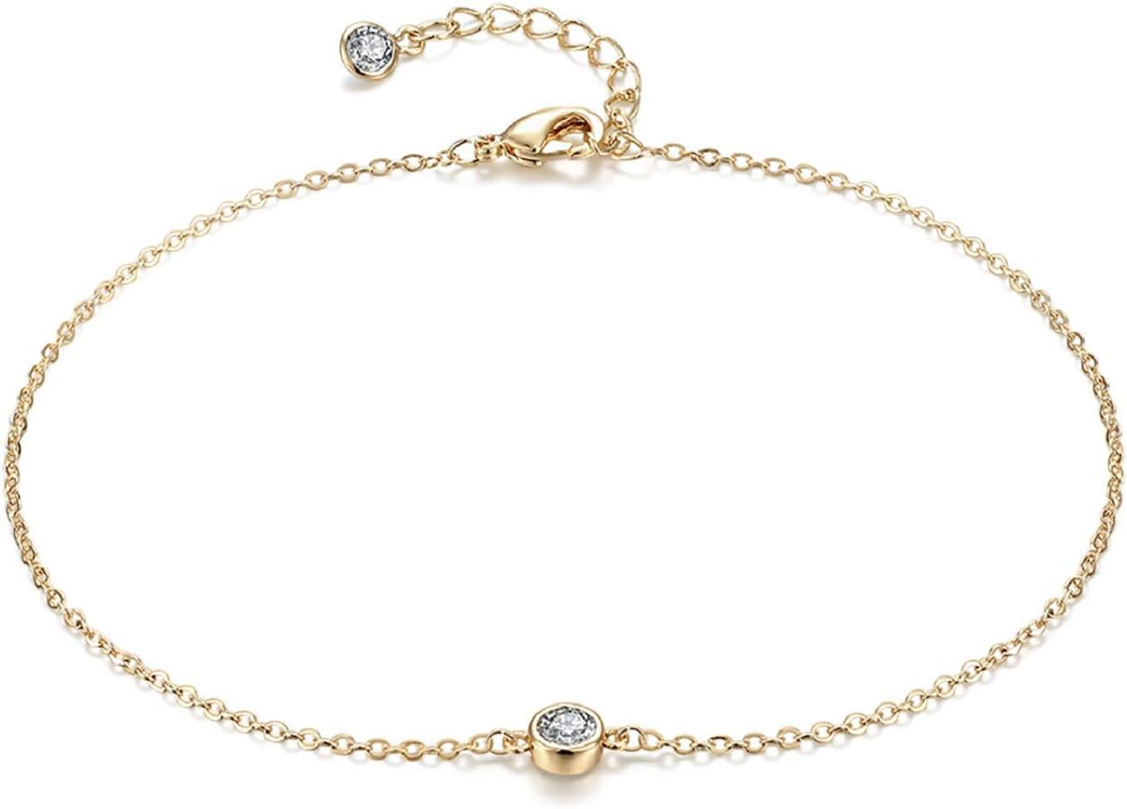 LOYATA Dainty Ankle Bracelet,14K Gold Plated Tiny Bead Anklet Dainty White Cubic Zirconia Cross Tassel Foot Chain Cute Lucky Moon Evil Eye Foot Jewelry Boho Anklets for Women