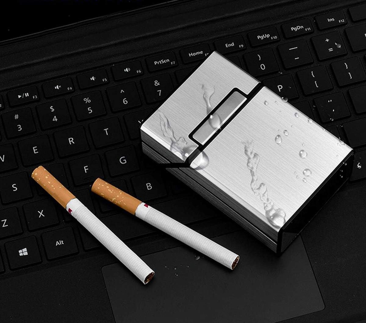 CAREOR Cigarette Case, Leather Metal Flip Cover Hold 20 Cigarettes, Pressure Prevention Moisture Proof Cigarette Storage Box (Silver) - Image 5