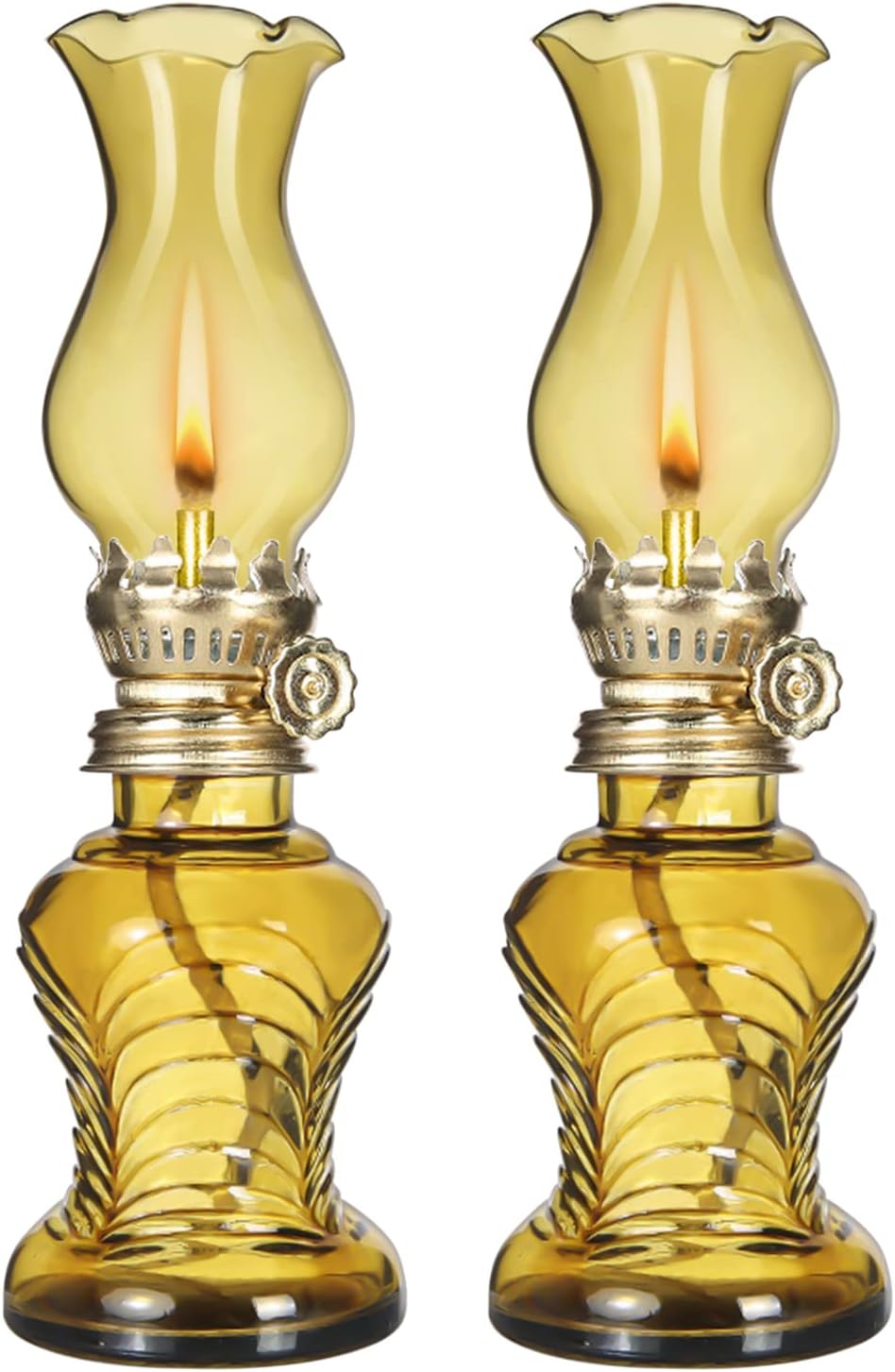 Oil Lamps & Accessories - 2 Pieces Glass Oil Lamp, Vintage Glass Clear Kerosene Lamp Indoor Decorative Hurricane Lamp Oil Lantern for Tabletop Decor and Emergency Lighting (Brown)