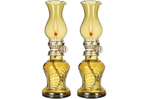DECKALY 2 Pieces Glass Oil Lamp, Vintage Glass Clear Kerosene Lamp Indoor Decorative Hurricane Lamp Oil Lantern for Tabletop Decor and Emergency Lighting (Brown)