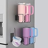 Terficer Magnetic Water Bottle Organizer for Stanley 40oz Tumbler with Handle, Magnetic Stanley Cup Holder Used on Refrigerator, Tumbler Lid Organizer Kitchen Organization Ideal for Fridge & Wall