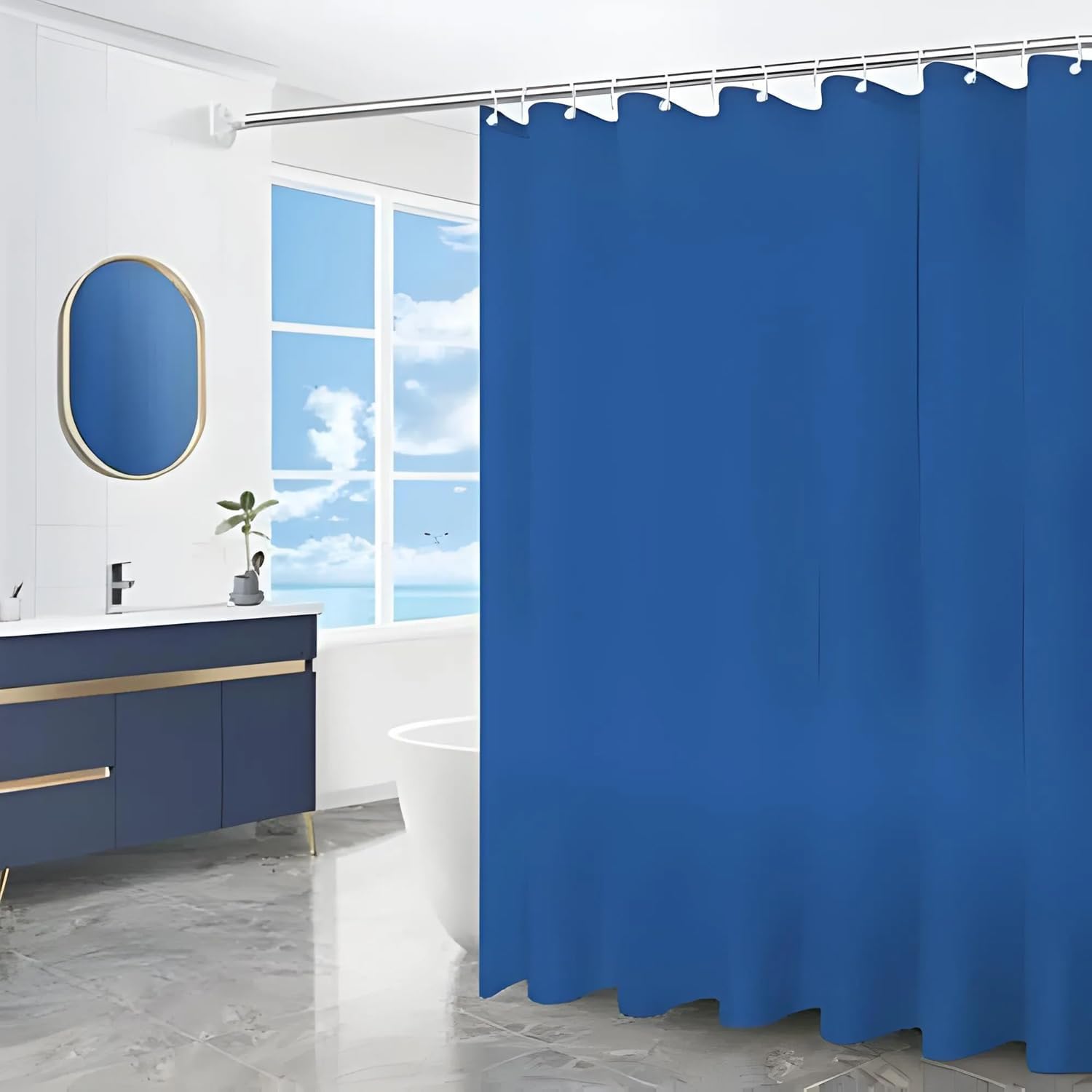 mumbi Shower Curtain 180 x 200 cm Bath Curtain Replacement Curtain Blue