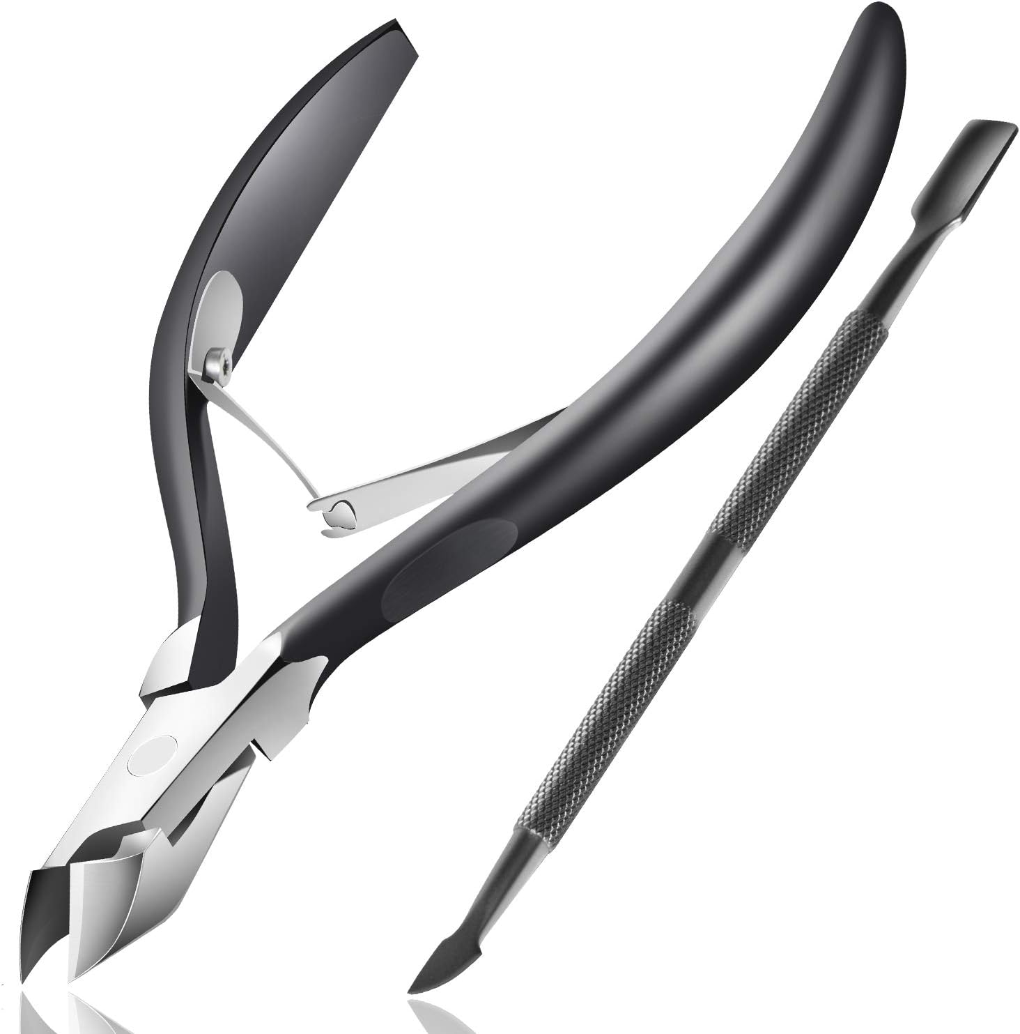 Cuticle Trimmer with Cuticle Pusher - Cuticle Clipper Cuticle Nipper Upgraded 5Cr15Mov Stainless Steel Cuticle Cutter Durable Cuticle Remover Tools Manicure Pedicure Tools Black