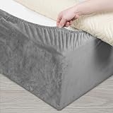 DUJUIKE Divan Bed Base Cover Velvet Elastic Fit Super King 200-210cm Light Grey