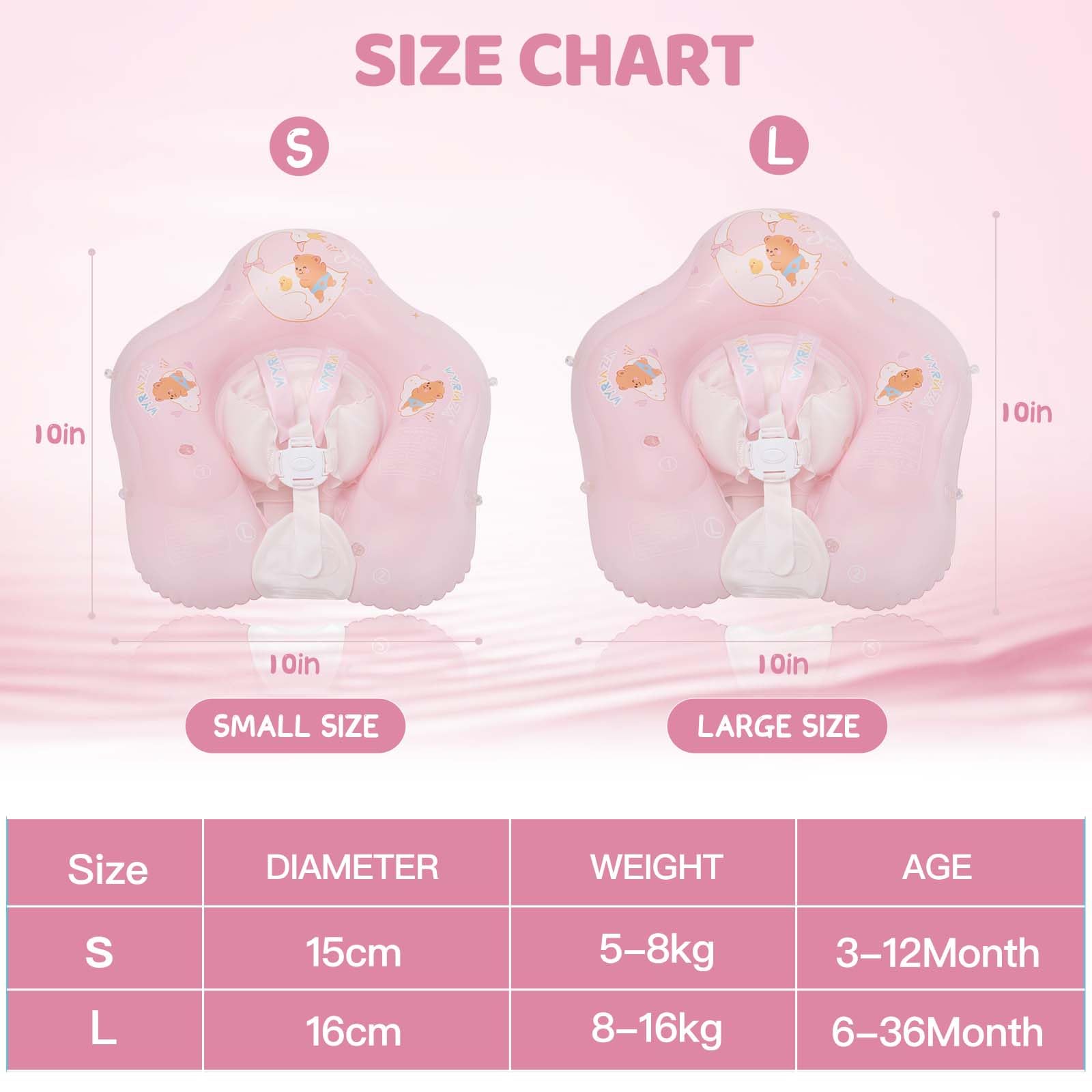 WYRIAZA Baby Schwimmring mit Abnehmbarem Sonnenschutz, Schwimmhilfe Baby ab 3 Monate bis 36 Monate (1 bis 3 Jahre), Schwimmring Baby mit UV-Schutz UPF 50+, Schwimmreifen Baby (Rosa, L(6–36 Monate)) 7