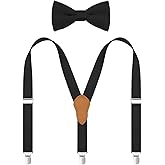 JRHEJTFZ Men's Boys' Suspenders and Bow Tie Set Adjustable with 3 Metal Clips