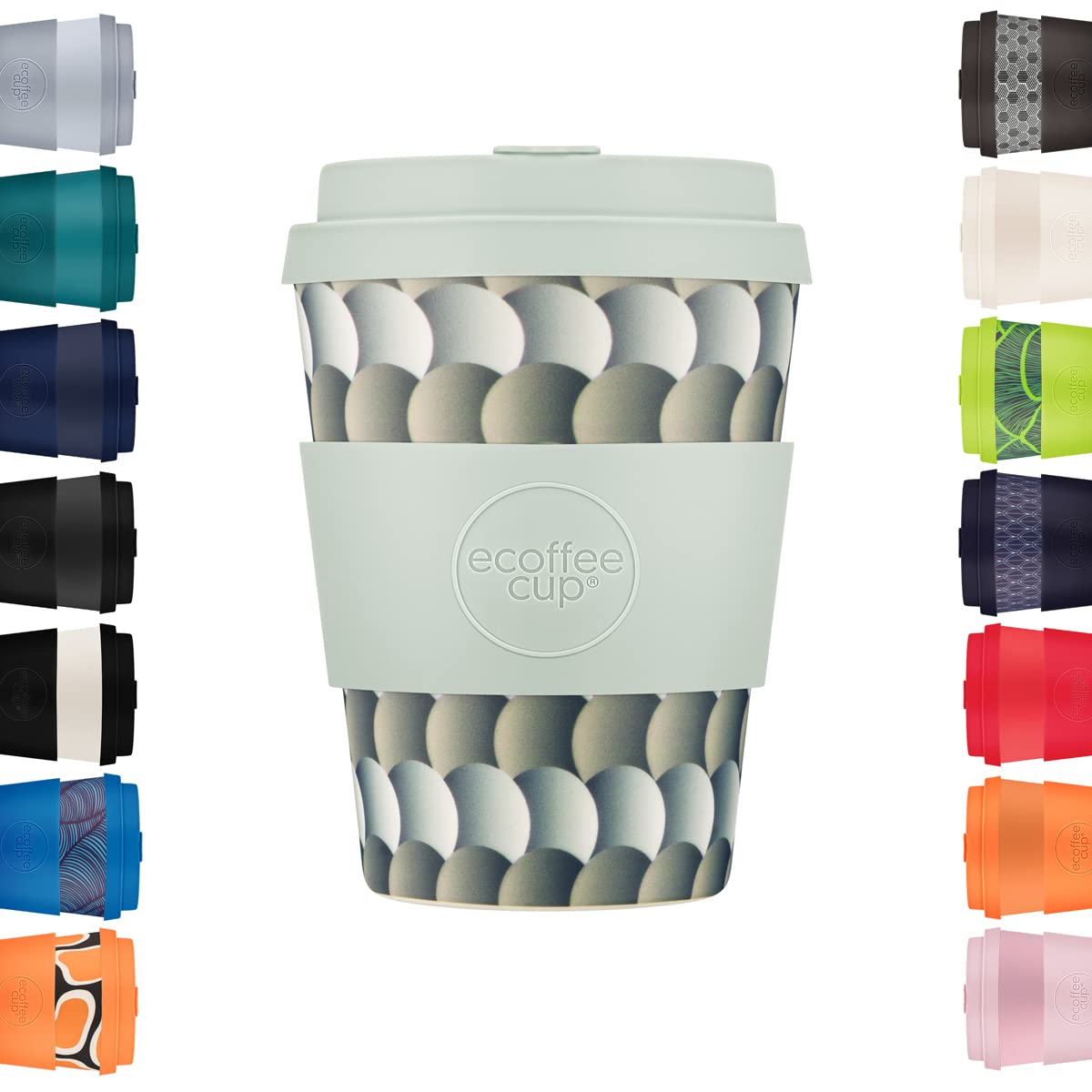 Ecoffee Cup 12oz 350ml Reusable Eco-Friendly 100% Plant Based Coffee Cup with Silicone Lid & Sleeve - Melamine Free & Biodegradable Dishwasher/Microwave Safe Travel Mug, Drempels