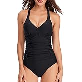 HAIVIDO One Piece Swimsuit Women Tummy Control Cross Back Bathing Suit V Neck Adjustable Straps Ruched Swimwear