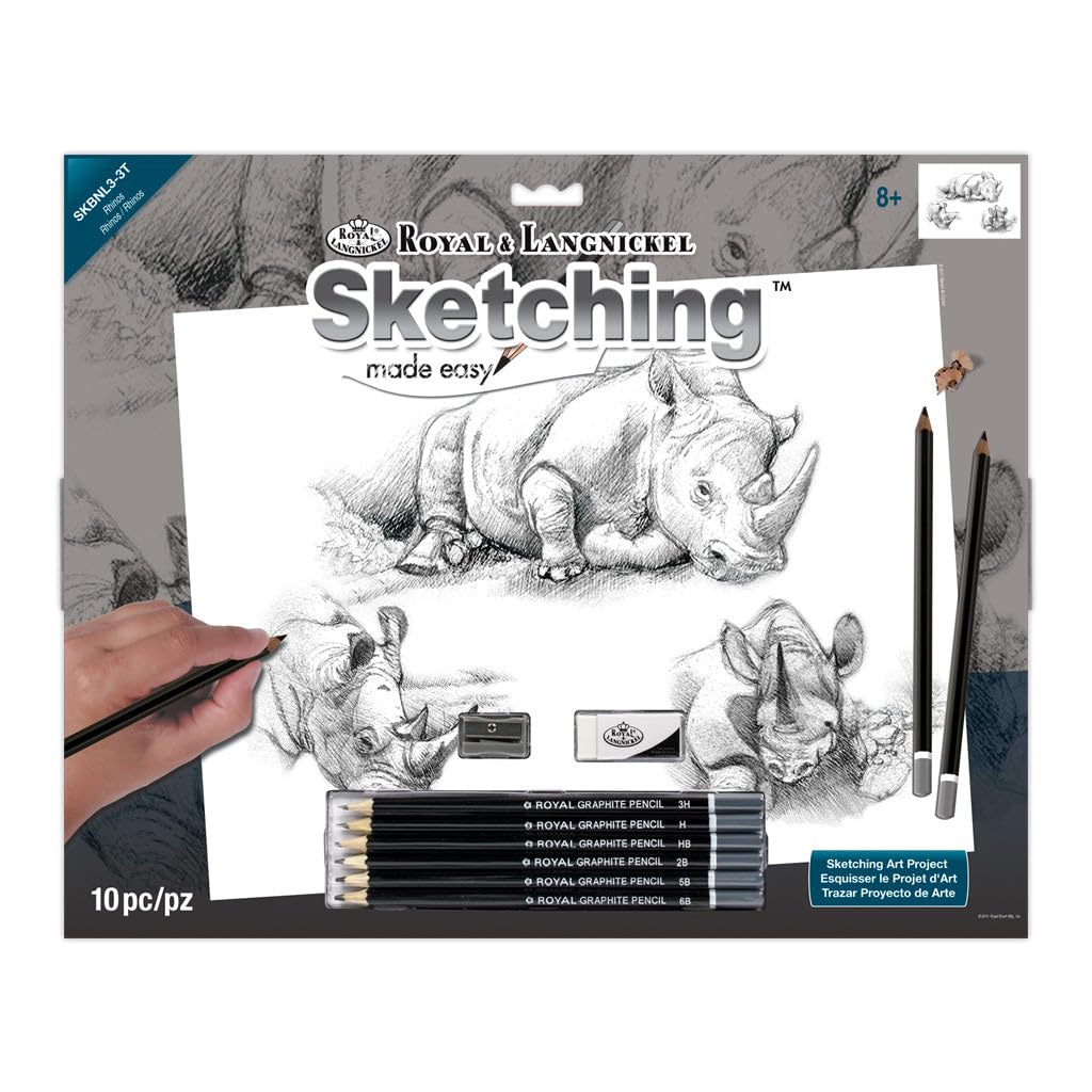 Royal & Langnickel 15 x 11 inch Rhinos Pre-Printed Sketching Made Easy Drawing Set