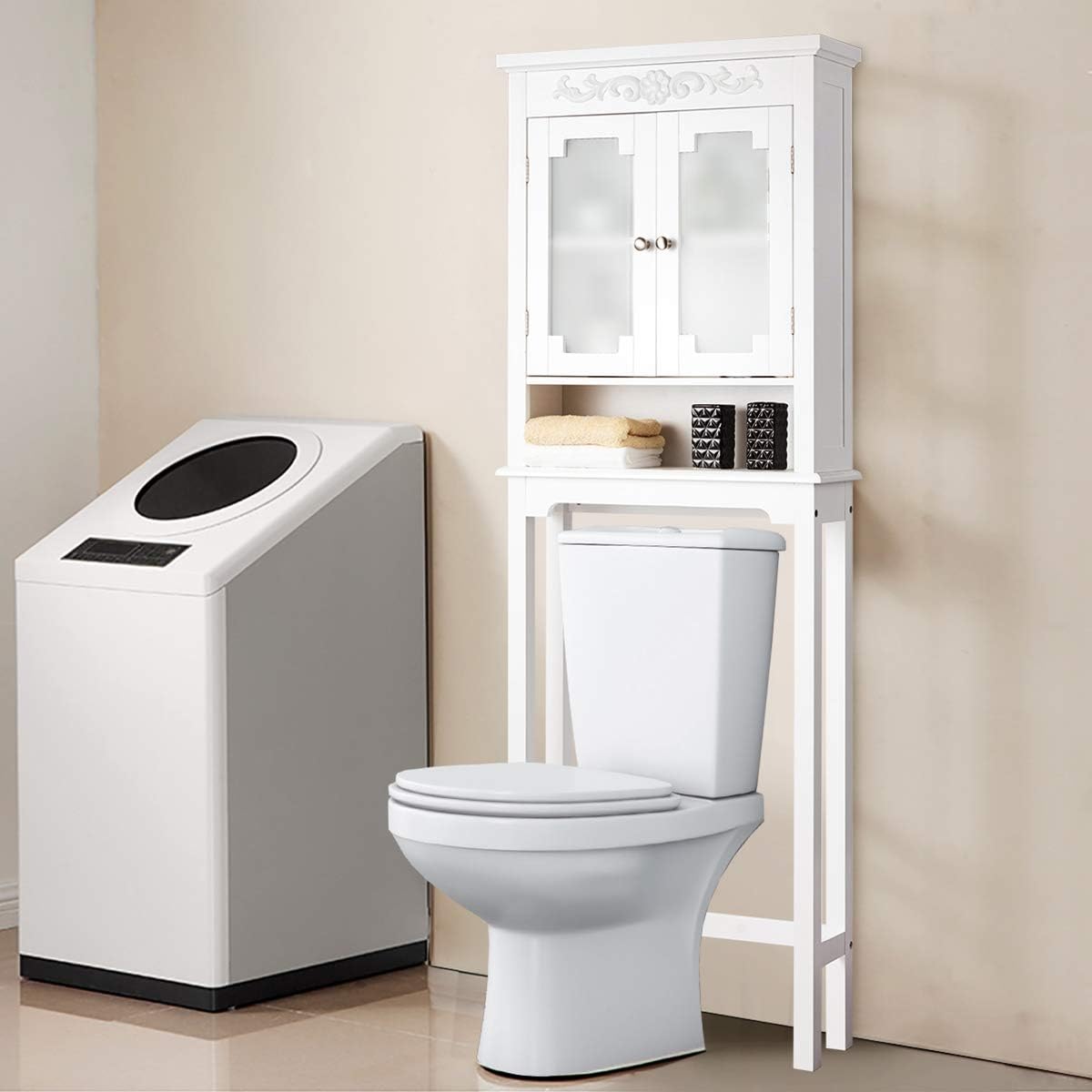 Quincaillerie De Salle De Bain Etageres Costway Etagere Dessus Toilette Armoire De Rangement Pour Salle De Bain 3 Etageres Portes En Verre Trempe 61 X 19 X 170 Cm Blanc Meuble Rangement Compact Rcingenieros Com