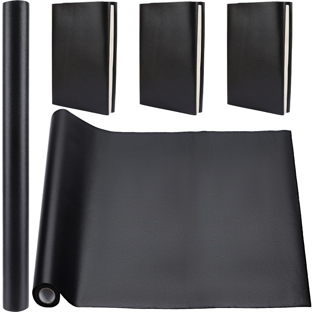 CRASPIRE 80x42cm Faux Leather Book Cloth Black for A3-A8 Books Binding Smooth PU Surface Polyurethane Coated Non-Woven Base Covering Protector Bookcover Album Scrapbooking DIY Bookcloth