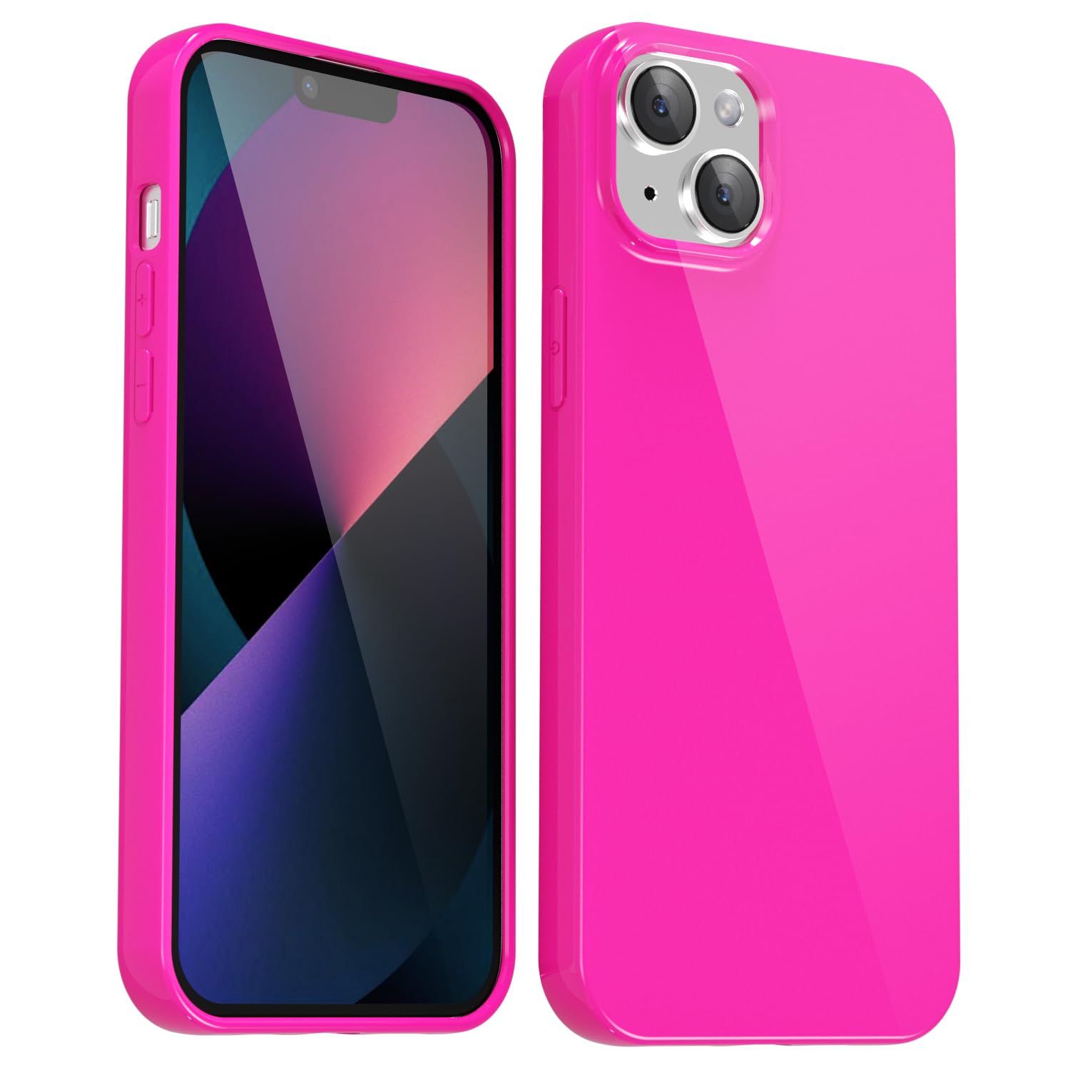 Svanove for iPhone 13 Mini Case Silicone, Slim Thin Glossy Plain Plastic 13 Mini Phone Case for Women, Girly Fluorescent Bright Soft Rubber Gel Jelly Cute Flexible Cover, Neon Hot Pink — image 1