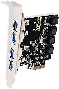 LTERIVER PCIe 4 Ports Superspeed USB 3.0 Card Adapter for Windows Server,XP,Vista,7,8.0,8.1,10(32/64bit) PCs-Biuld in Smart Power Control Technology-No Aditional Power Supply Needed(PCE-U3P4-SPC)