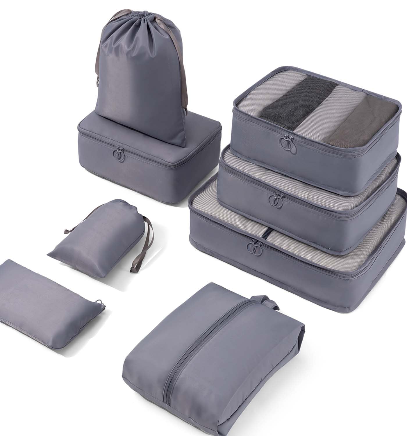 Meowoo 8-teilig Koffer Organizer Set, Packing Cubes, Packwürfel für Urlaub & Business, Reise Organizer mit Kleidertaschen, Gepäck Aufbewahrung Taschen, Ordnungssystem für Koffer (Grau)