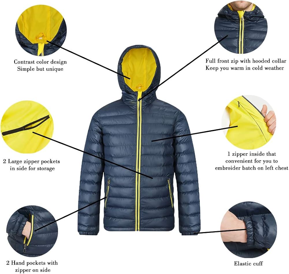 MADHERO Men's Puffer Jacket Water-Resistant Insulated Down Alternative Outerwear Coats: Clothing