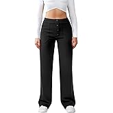 JEKAOYI Womens Casual High Waist Straight Leg Pants Stretchy Button Business Dress Work Pocket Trousers