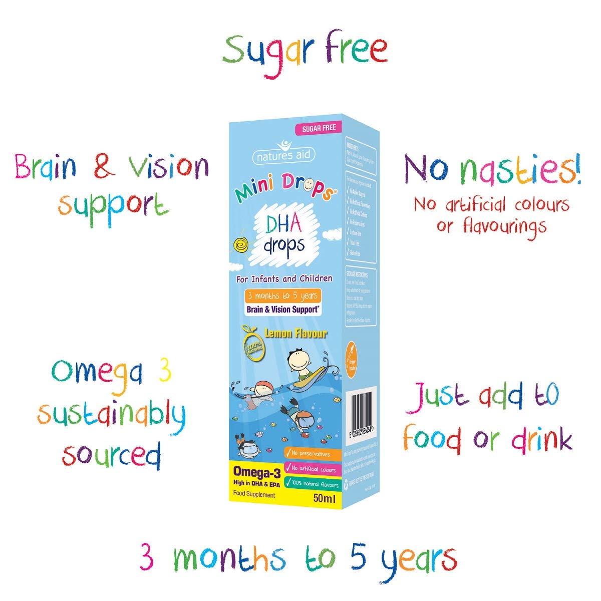 Natures Aid DHA Drops, Omega3, Brain and Vision, Infants/Children