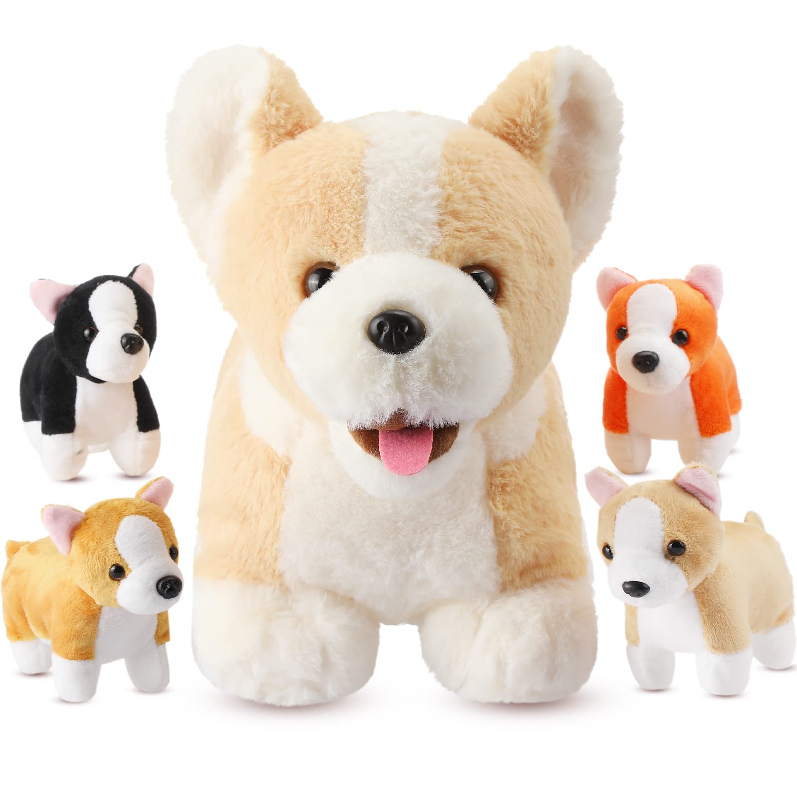 Skylety 5 Pcs Dog Stuffed Animal Puppy Stuffed with Babies Inside 1 Big Mommy with 4 Mini Baby Cute Soft Toy for Children Birthday Party Christmas Valentine Adopt a Puppy Favor(Corgi)