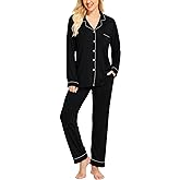 SWOMOG Womens Pajamas Set Long Sleeve Sleepwear Button Down Nightwear Soft Cotton Pj Lounge Sets