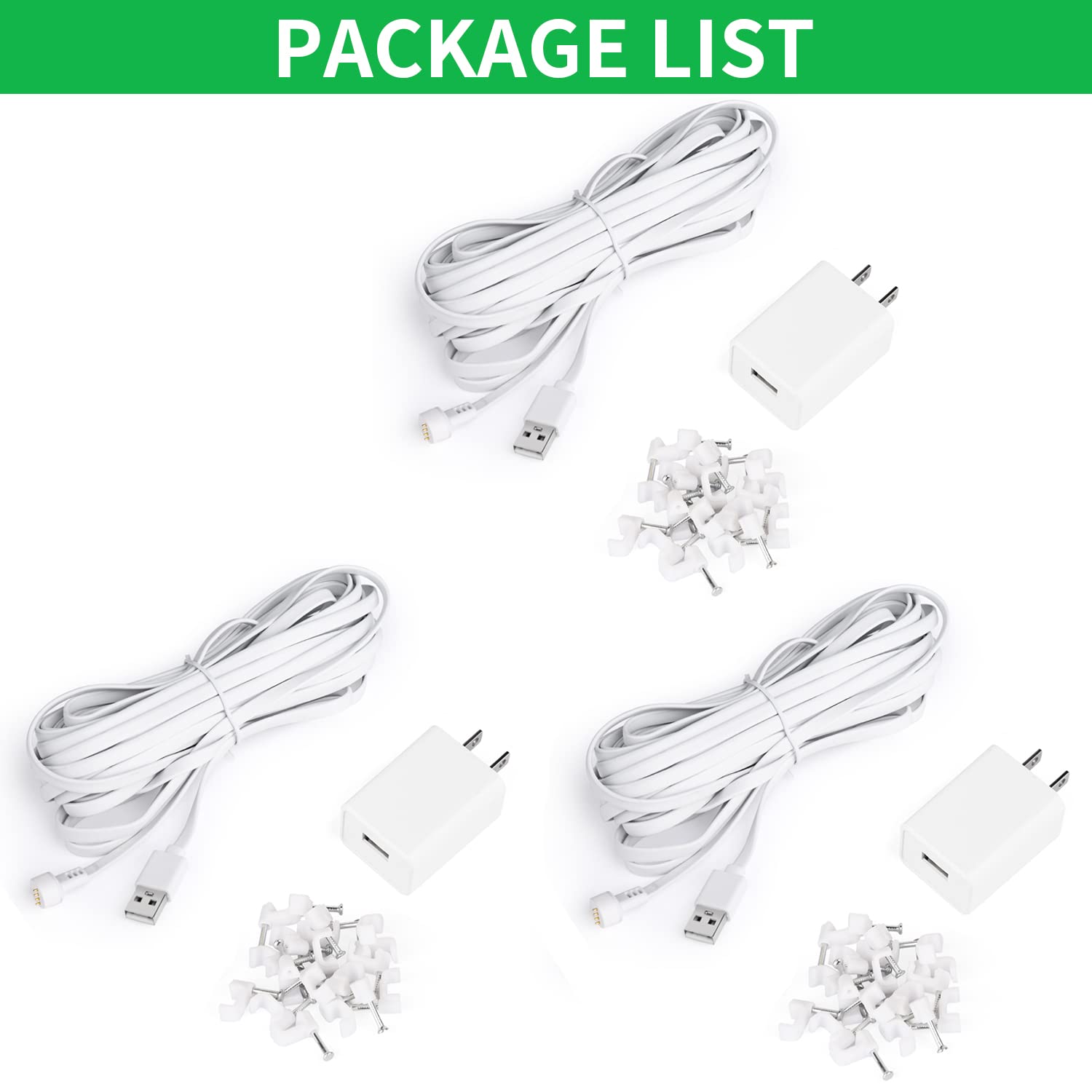 3Pack Power Cable Compatible with Google Nest Cam Outdoor or Indoor, Battery, 30Ft/9.1m Weatherproof Outdoor Cable Continuously Charging Your Nest Outdoor Camera (White)