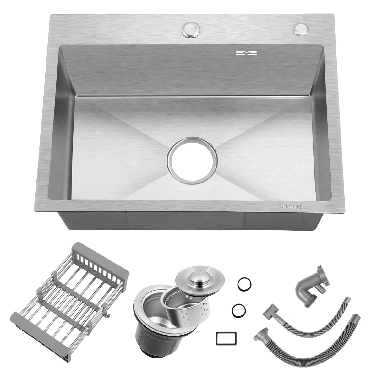 Photo 1 of 24 inch Kitchen Sink Drop in Stainless Steel Single Bowl Sink with Brushed Finish, Top Mount Workstation Sink with Basket Strainer,23.6"D x 17.7"W x 8.3"H