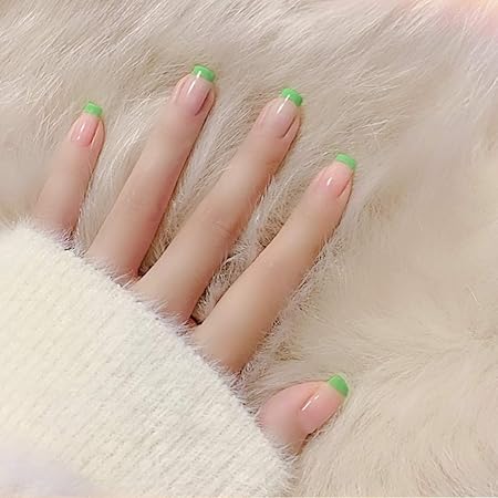 Amazon Sifashion 24pcs 超人気つけ爪 フレンチネイル ヌーディーカラーネイル グリーン 偽の爪 二次会 成人式 ネイルチップ Sifashion ネイルチップ 通販