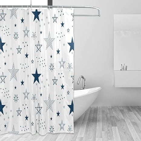 Amazon Com Modern Grey Navy Blue Stars Pattern Shower Curtain Waterproof Fabric Kids Bathroom Curtain 48x72in Home Kitchen