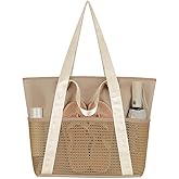 Waterproof Sandproof Beach Bag with Zipper and 6 Pockets - Foldable Lightweight Tote for Pool, Travel