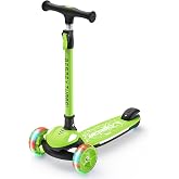 besrey Scooter for Kids Age 3-10, 3 Wheel Battery-Free Light-up Scooter | 4 Adjustable Heights, Lean-to-Steer, No Assembly, Extra Wide Deck and Wheels, 110 lb Weight Capacity