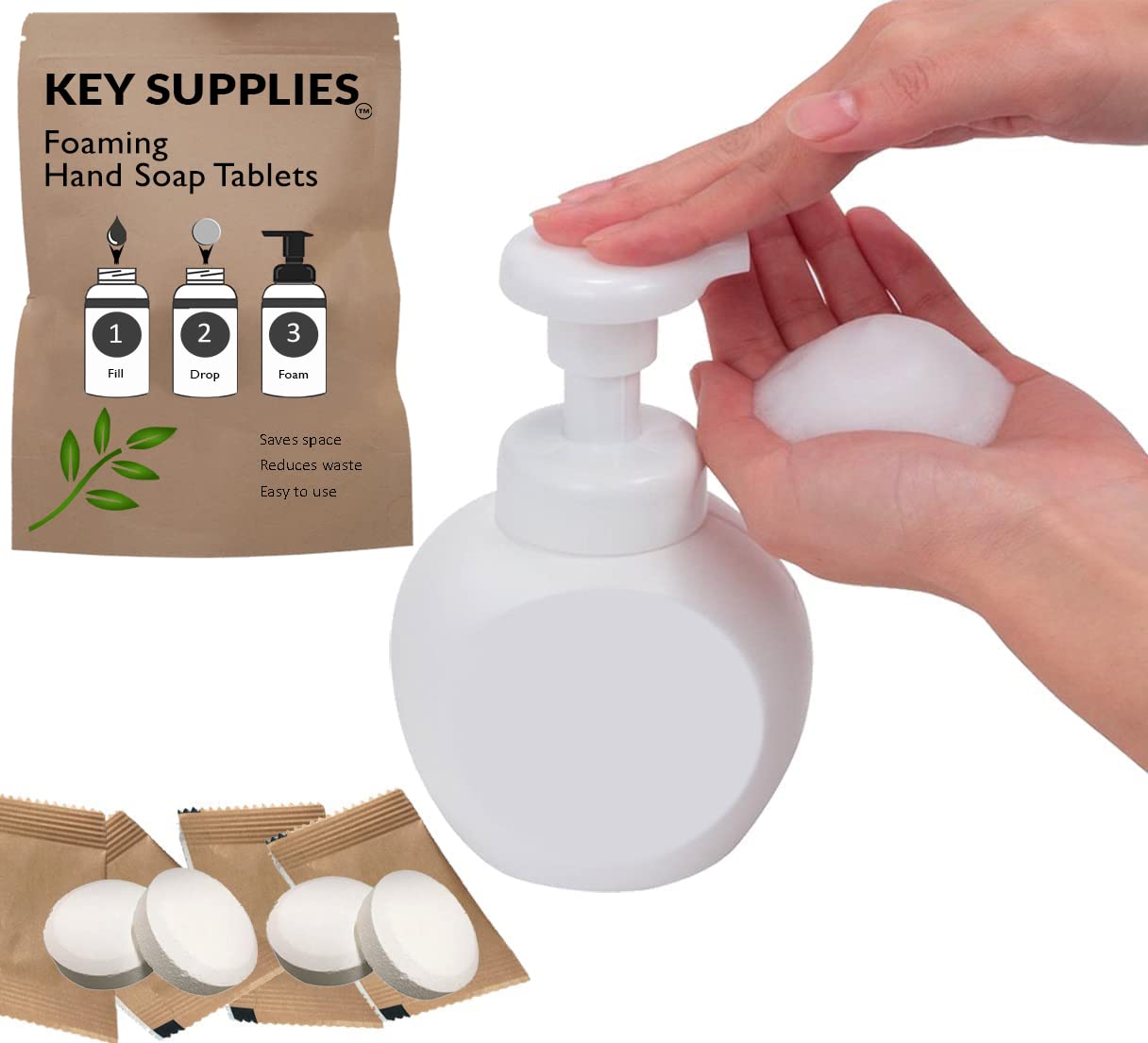 Hand Soap Tablets Fresh Aloe Vera Scent - Pack of 20. Foaming Effervescent Liquid Soap Tabs Eco Foam for Hands & Body Washing (Aloe Vera, 20