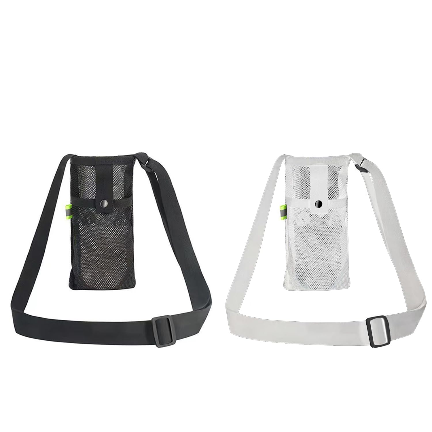 2 Pieces Water Bottle Tote Bag, Mesh Water Bottle Bag, Adjustable Water Bottle Bag, Nylon Water Bottle Bag for Outdoor Hiking Travel Camping (Black, Gray)
