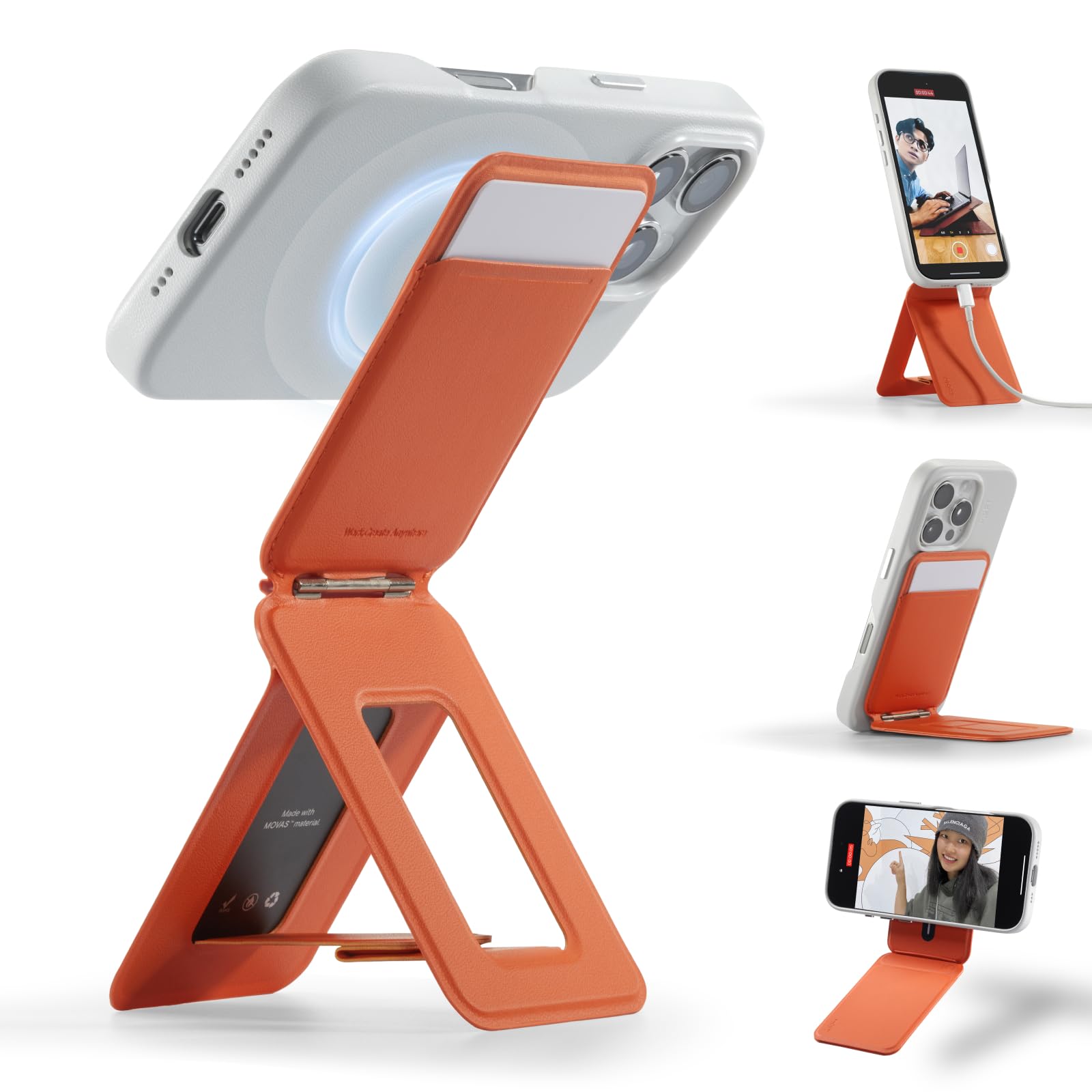 MOFT Phone Tripod Wallet,Magnetic Wallet Stand,NFC-enabled Card Holder,Pocket-Size Selfie Stick,MOVAS Leather,Adjustable Stand for Travel,Vlog,Video Call,Photography&Hands-Free Streaming, Sunrise