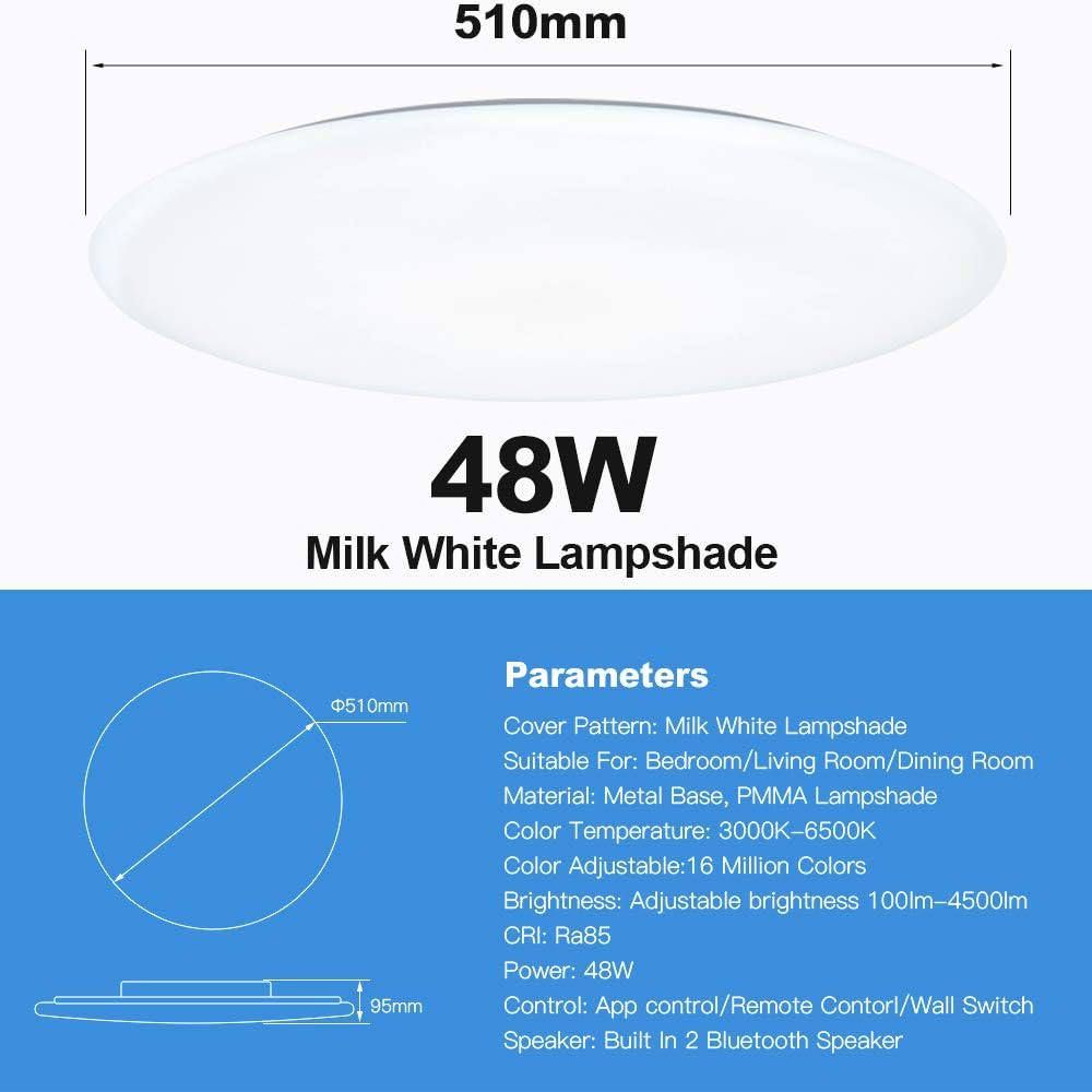 Chysongoods 50CM-48W Starry Sky Music LED Ceiling Light Amazon Alexa Google Home Compatible with 2 Bluetooth Speaker Modern Smart Lamp Dimmable RGB Color Change for Living Room Kitchen Bathroom Lounge - Image 3