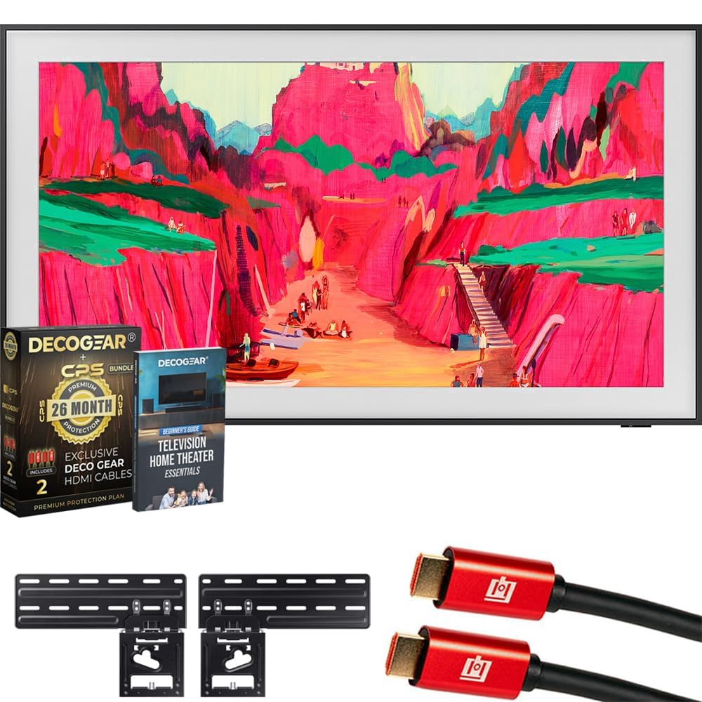 Photo 1 of *Cracked Screen* Samsung QN85LS03FW 85 inch The Frame Pro 4K Neo QLED Mini LED Smart TV (2025) Bundle with CPS Exclusive 26 Month Protection, 2X HDMI Cables & Deco Gear Complete Home Theater Beginner's Guidebook