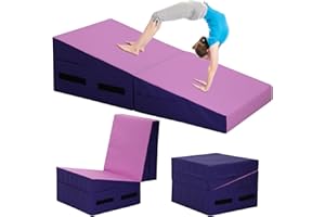 BIQWBIC Gymnastics Mat for Tumbling, Folding Tumbling Mats Cheese Mat with Non-Slip PU Leather Surface & Handles, Tumbling Matts for Gymnastics for Home, Gym Exercise