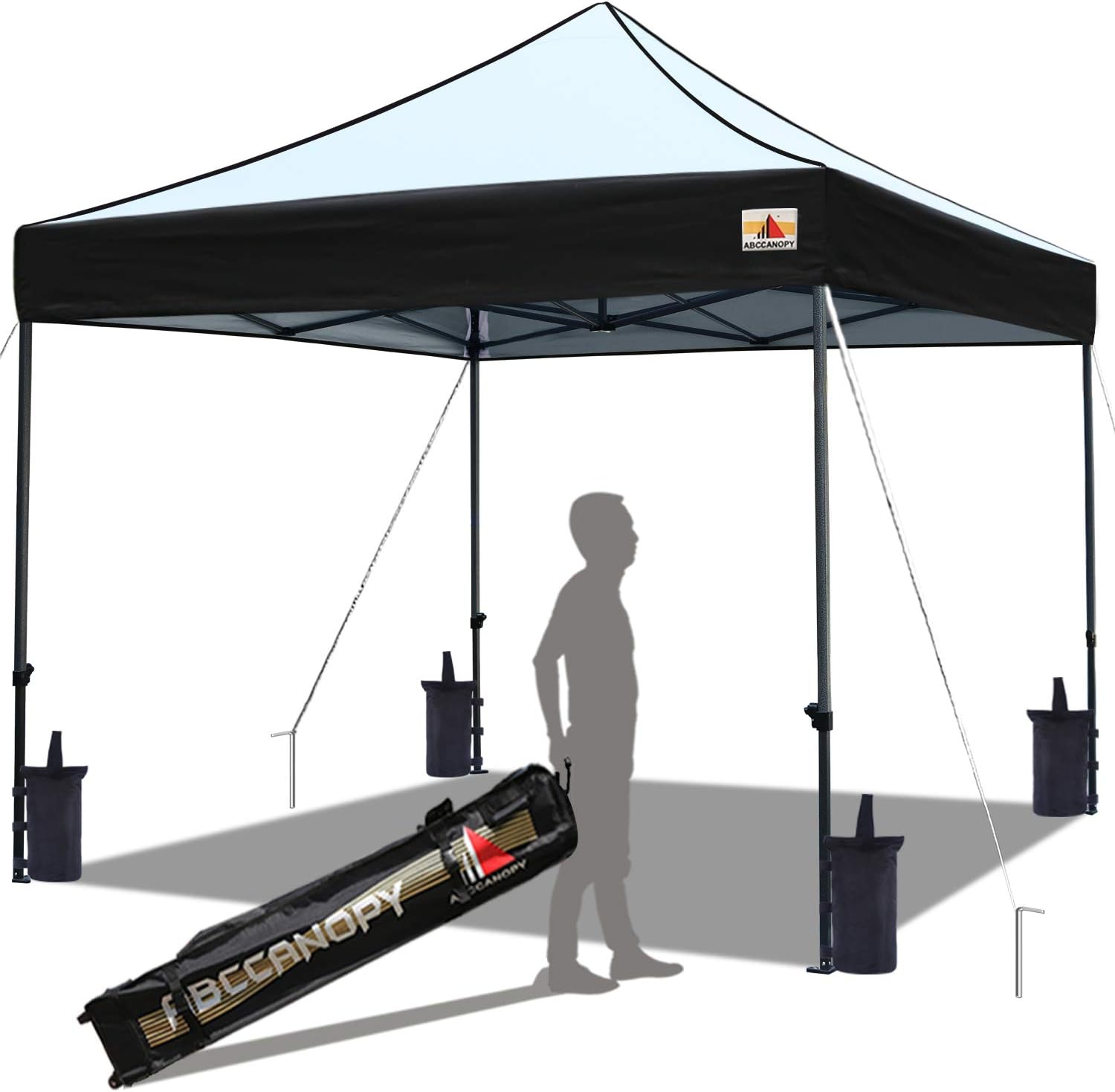 ABCCANOPY Popup Canopy 10x10 Outdoor Canopy Tent Commercial Canopy Instant Shelter Bonus Wheeled Carry Bag,Sandbags,Stakes and Ropes, Black