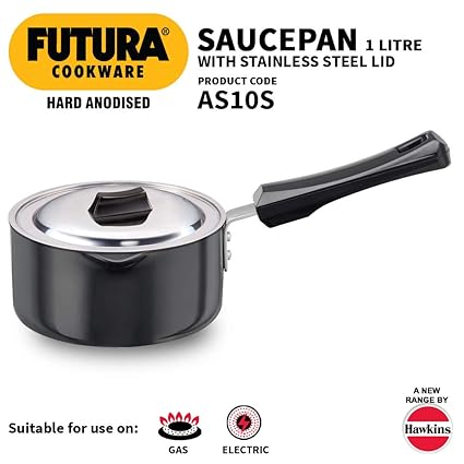 Hawkins HA Ezee-Pour Aluminium Saucepan With Lid - 1 ltr - Black