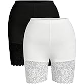 WDIRARA Women's Plus Size 2 Pack Lace Biker Shorts Leggings High Waisted Slip Shorts