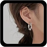 YienDoo Twist Hoop Dangle Earrings Vintage Silver Chunky Hoop Drop Earrings Lightweight Geometric Round Circle Earrings Statement Thick Hoop Earrings Jewelry for Women
