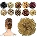 FESHFEN Messy Bun Hair Piece Hair Bun Scrunchies Synthetic Light Gloden Blonde Wavy Curly Chignon Ponytail Hair Extensions Thick Updo Hairpieces for Women Girls 1PCS